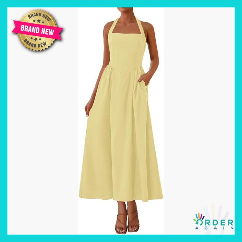 Halter Maxi Dress Elegant Formal Wedding Guest Party Cocktail Sundress
